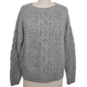 Banana Republic Italian Yarn Cable Knit Crewneck Sweater - Light Grey Size Small
